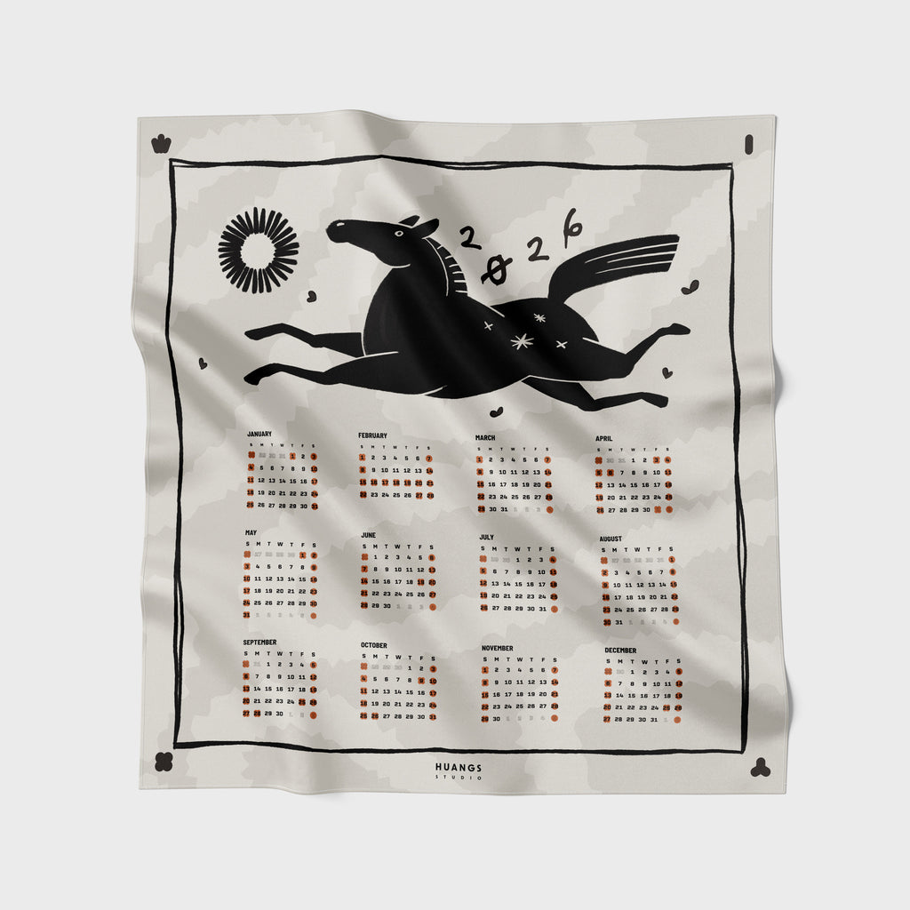 🧡 馬年年曆絲巾- 米色 | Year of the Horse Calendar Scarf - Beige