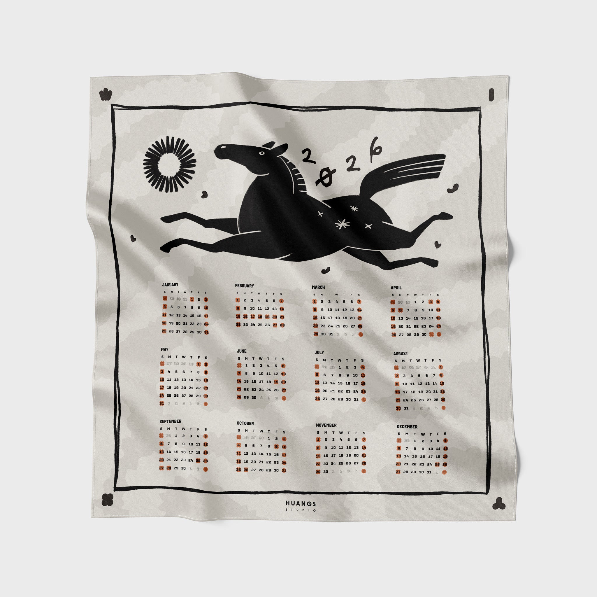 🧡 馬年年曆絲巾- 米色 | Year of the Horse Calendar Scarf - Beige