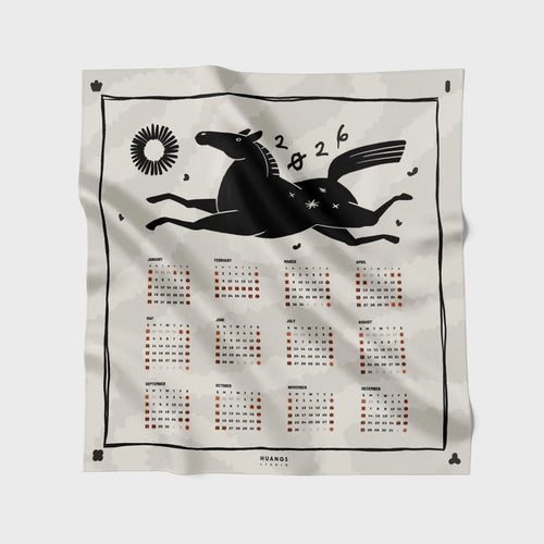 🧡 馬年年曆絲巾- 米色 | Year of the Horse Calendar Scarf - Beige HUANGS STUDIO