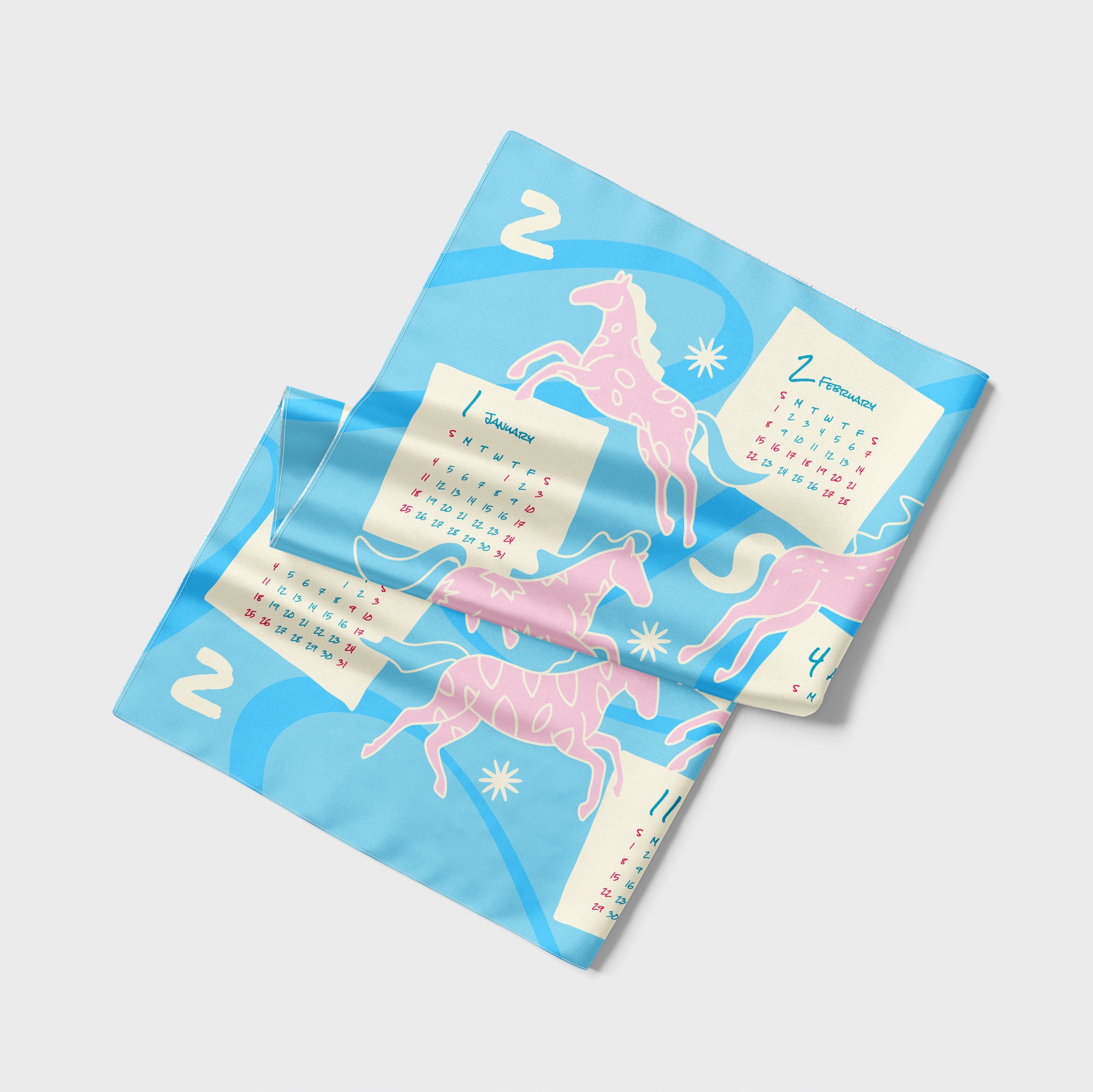 🩵 馬年年曆絲巾- 藍色 |Year of the Horse Calendar Scarf - Blue