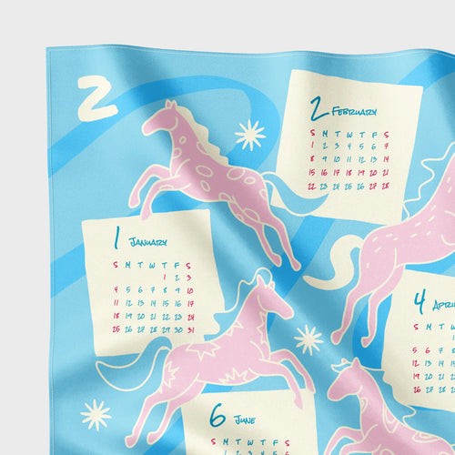 🩵 馬年年曆絲巾- 藍色 |Year of the Horse Calendar Scarf - Blue HUANGS STUDIO